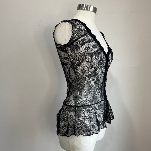 Jewels Y2K Black Lace Peplum Top S Sheer Goth Whimsigoth Fairy Grunge Retro - Picture 2 of 6